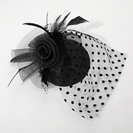 Dotted Mesh Flower Feather Mesh Fascinator / Headband