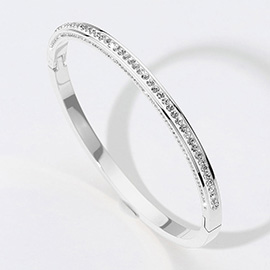 Stainless Steel Stone Paved Hinged Bangle Bracelet