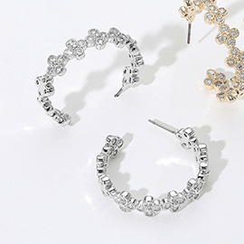 14K Gold Plated CZ Stone Quatrefoil Around Hoop Earrings