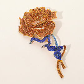 Stone Paved Rose Stem Pin Brooch