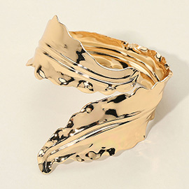 Textured Metal Leaf Tip Wrap Arm Cuff Bracelet