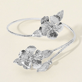 Textured Metal Flower Tip Wrap Wire Arm Cuff Bracelet