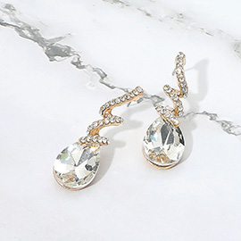 Teardrop Glass Stone Drop Stone Paved Swirl Evening Earrings