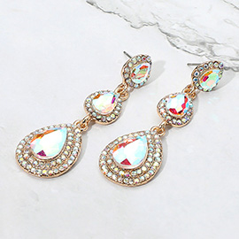 Teardrop Glass Stone Link Drop Dangle Evening Earrings