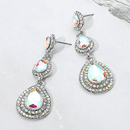 Teardrop Glass Stone Link Drop Dangle Evening Earrings