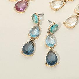 Double Teardrop Stone Cluster Link Drop Evening Earrings