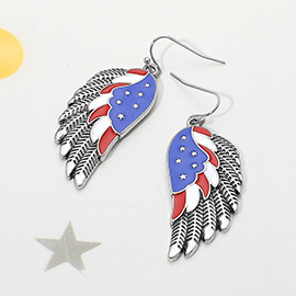 Enamel American USA Flag Wing Dangle Earrings