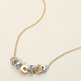 Stone Paved Multi Ring Charm Pendant Necklace