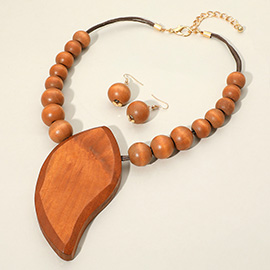 Bold Wooden Accent Beaded Cord Statement Necklace