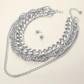 Chunky Metal Layered Chain Statement Necklace