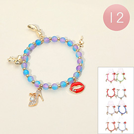 12PCS - High Heel Lip Bow Charm Ombre Beaded Stretch Bracelets