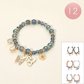 12PCS - Butterfly Flower Charm Faceted Beaded Stretch Bracelets