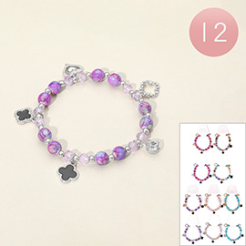 12PCS - Quatrefoil Heart Charm Beaded Stretch Bracelets