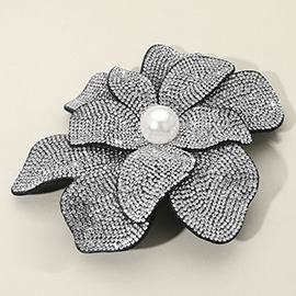 Pearl Accent Bling Studded Flower Pin Brooch / Alligator Snap Hair Clip