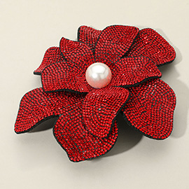 Pearl Accent Bling Studded Flower Pin Brooch / Alligator Snap Hair Clip