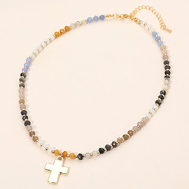 Cross Pendant Faceted Beaded Choker Necklace