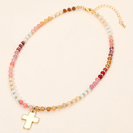 Cross Pendant Faceted Beaded Choker Necklace