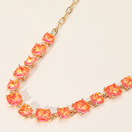 Cushion Square Stone Link Evening Necklace