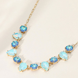 Cushion Teardrop Round Oval Stone Link Evening Necklace