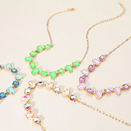 Cushion Teardrop Round Oval Stone Link Evening Necklace