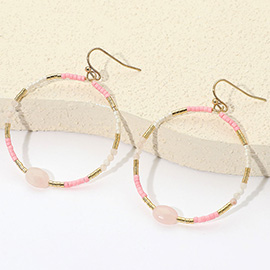Faceted Oval Bead Accent Heishi Beaded Open Ring Dangle Earrings