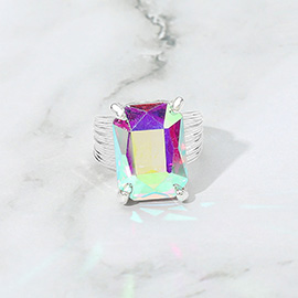 Emerald Cut Stone Adjustable Ring