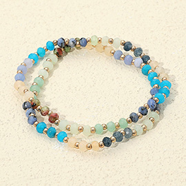 2PCS - Faceted Beaded Stretch Multi Layered Bracelets