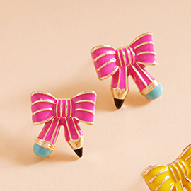Enamel Pencil Bow Stud Earrings