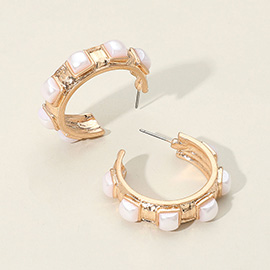 Chunky Pearl Embellished Hoop Earrings