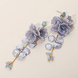 Long Floral Layered Petals Drop Earrings
