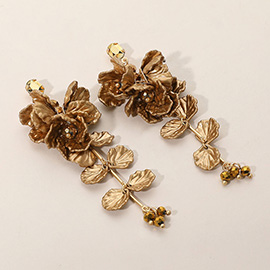 Long Floral Layered Petals Drop Earrings