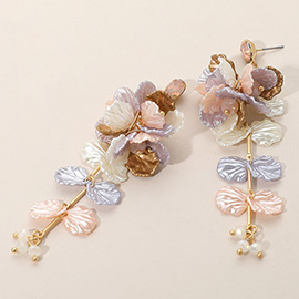 Long Floral Layered Petals Drop Earrings