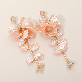 Long Floral Layered Petals Drop Earrings