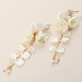 Long Floral Layered Petals Drop Earrings