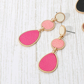Faux Leather Metal Abstract Plate Link Dangle Earrings