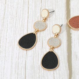Faux Leather Metal Abstract Plate Link Dangle Earrings