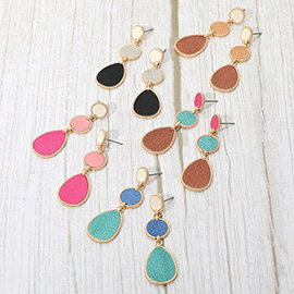 Faux Leather Metal Abstract Plate Link Dangle Earrings