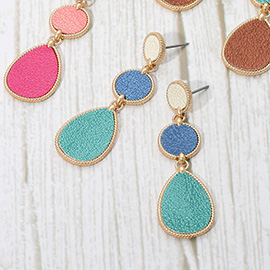 Faux Leather Metal Abstract Plate Link Dangle Earrings