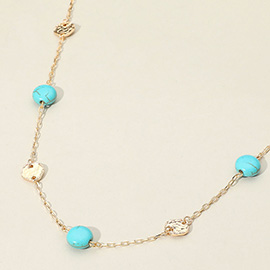 Turquoise Stone Textured Metal Disc Station Necklace
