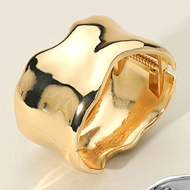 Hammered Metal Wide Hinged Bangle Bracelet