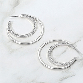 Stone Paved Crescent Hoop Earrings