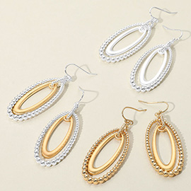 Textured Metal Oval Dangle Earrings