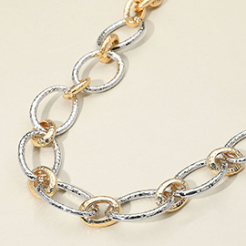 Chunky Textured Metal Oval Link Statement Necklace