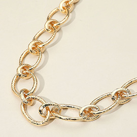 Chunky Textured Metal Oval Link Statement Necklace