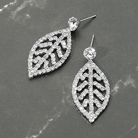 Rhinestone Paved Leaf Dangle Evening Earrings
