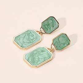 Marbled Resin Rectangle Plate Dangle Earrings