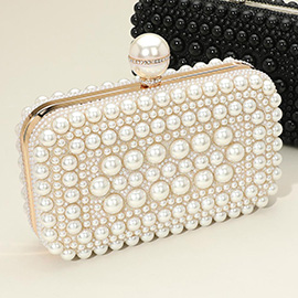 Pearl Embellished Box Clutch Evening Bag / Crossbody Bag