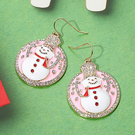 Stone Detailed Snowman Christmas Ornament Dangle Earrings