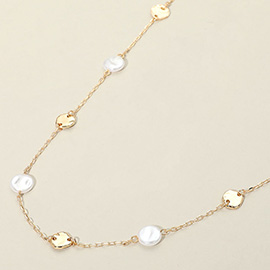 Irregular Pearl Disc Accented Chain Necklace