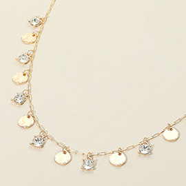 Round Stone Metal Disc Accented Necklace